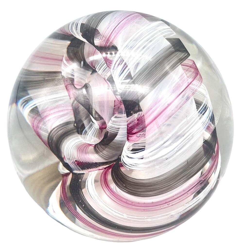 Caithness Glass Paperweight Ribbons Swirl Snail Pink White Black Scotland 3" - Picture 9 of 11